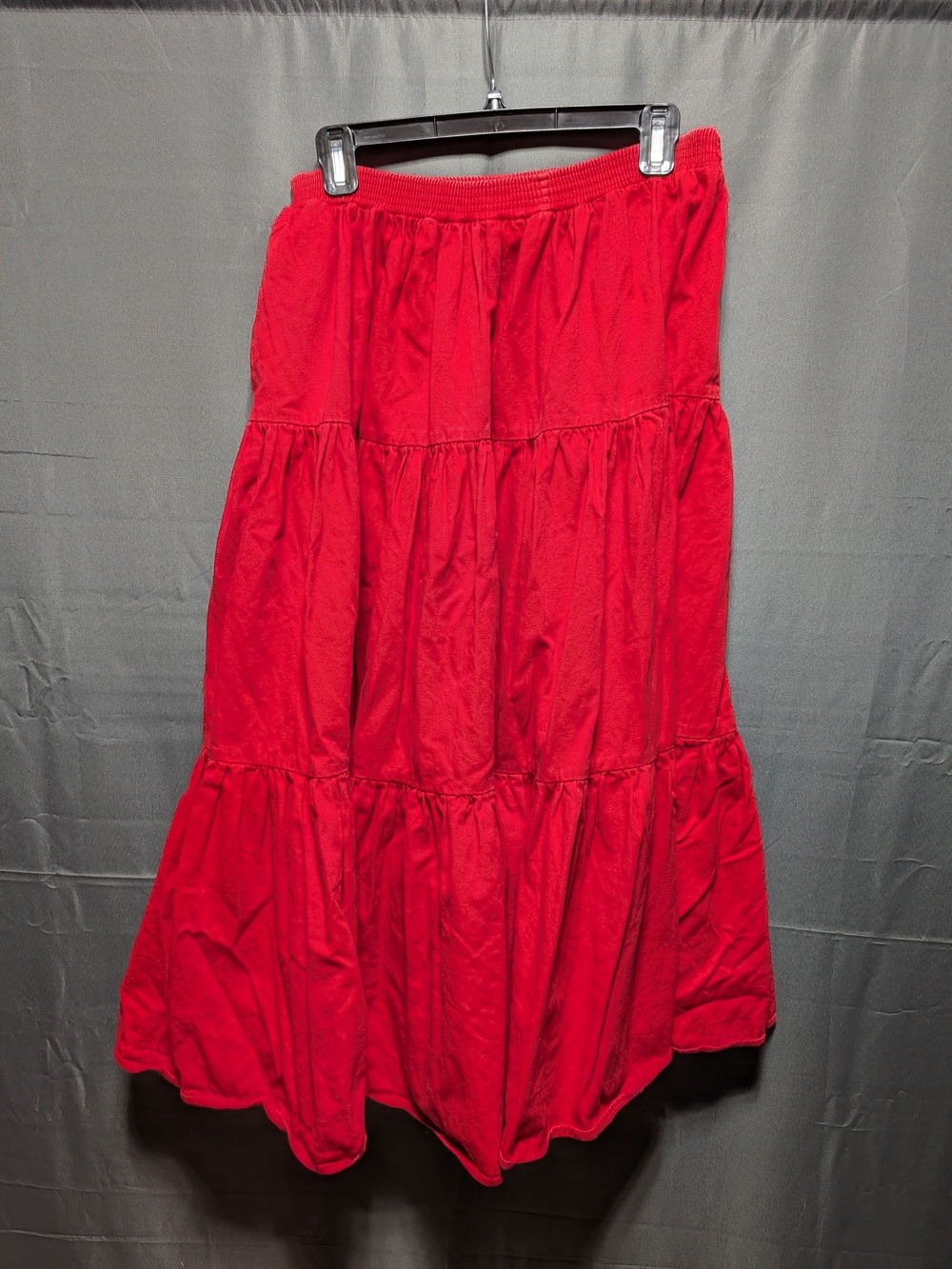 Women's Red Tiered Maxi Skirt with Elastic Waist